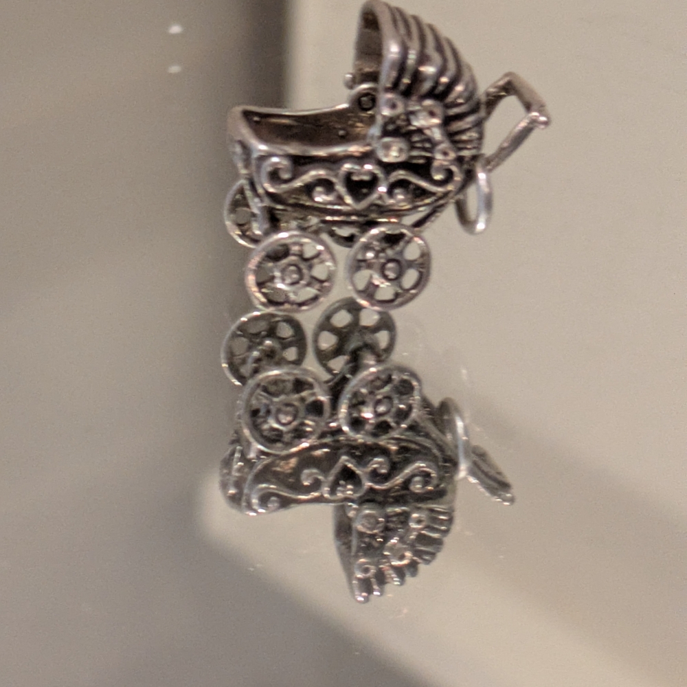 Elegant Silver Baby Carriage Charm